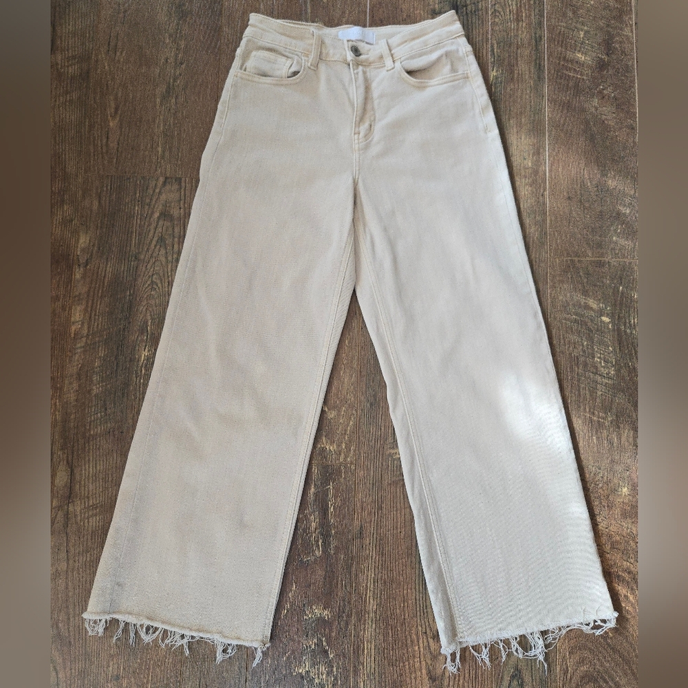 VERVET BY FLYING MONKEY Beige Wide Leg Jeans